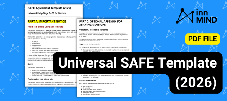 Universal Post-Money SAFE Agreement Template and Founder Negotiation Guide bundle by InnMind for early-stage startup fundraising
